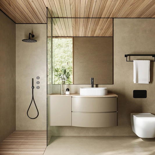 Mobile bagno 120x57 tortora opaco quercia Berna con lavabo in ceramica