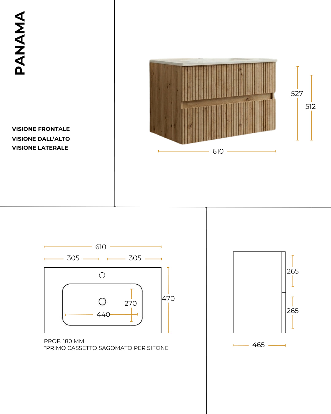 Mobile bagno 60x46 Panama cannettato rovere scuro con lavabo e specchio