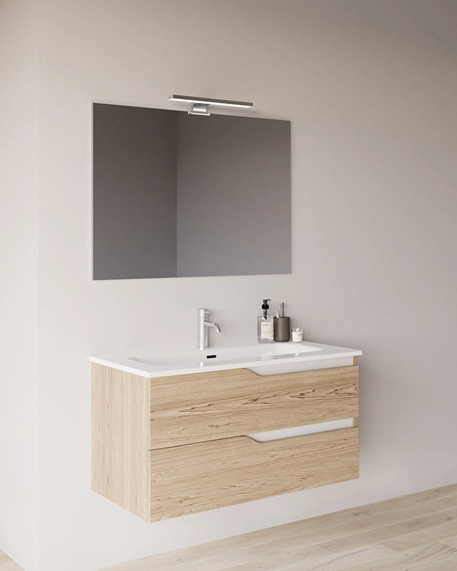 Mobile bagno 60x46 quercia effetto legno con lavabo Gaia, vista laterale della struttura sospesa - Exagonshop