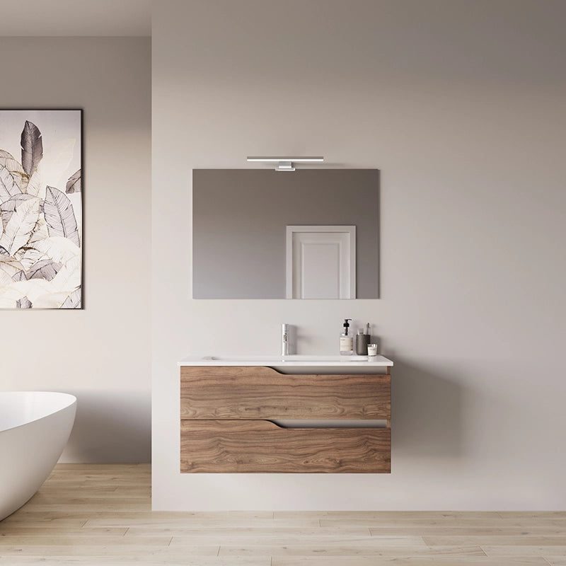 Mobile bagno 60x46 tabacco effetto legno con lavabo Gaia, vista laterale della struttura sospesa - Exagonshop