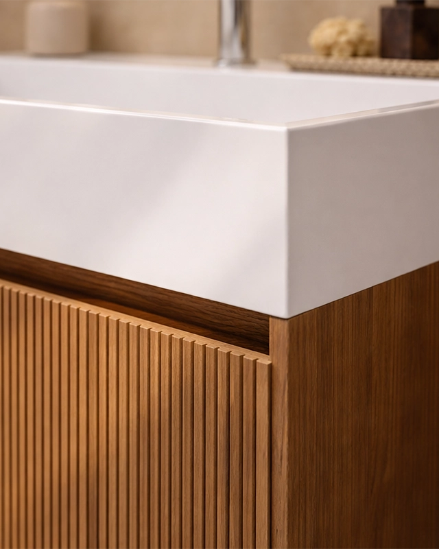 Mobile bagno 60x48 Madrid cannettato un cassetto quercia, vista laterale della struttura sospesa - Exagonshop