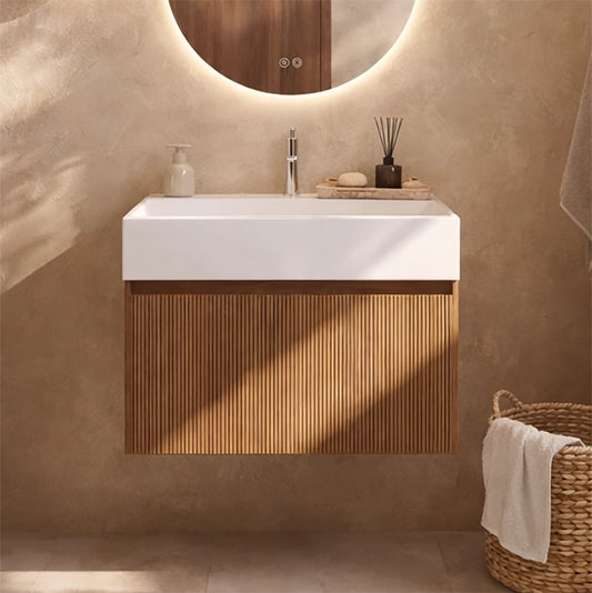 Mobile bagno 60x48 Madrid cannettato un cassetto quercia con lavabo resina opaco