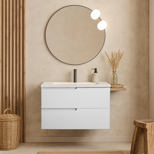 Mobile bagno 70x46 Sorrento Bianco opaco maniglia sinistra e lavabo in ceramica