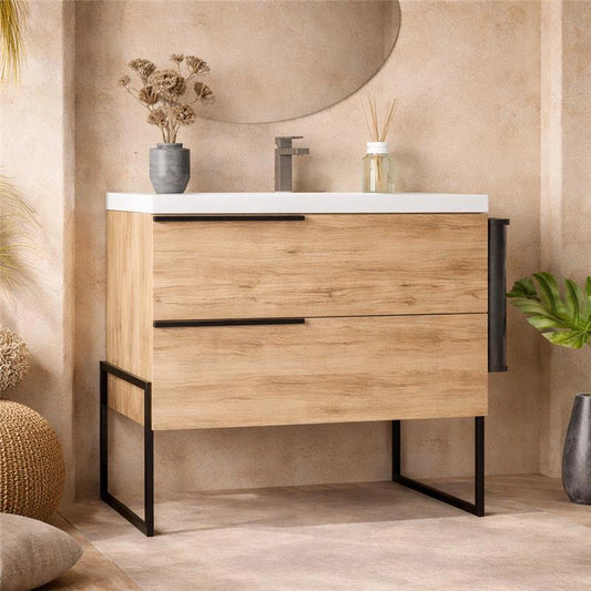 Mobile bagno 80x45 Quercia Venezia a pavimento con portasciugamani