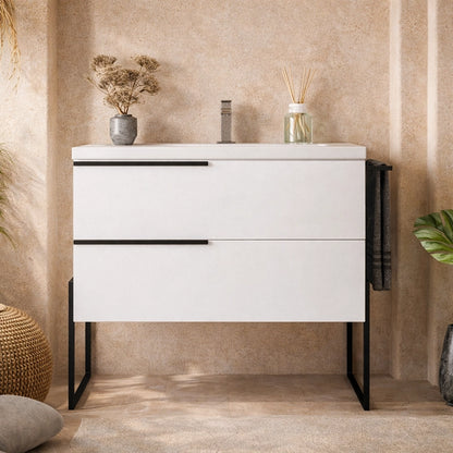 Mobile bagno 80x45 bianco lucido Venezia a pavimento con lavabo e portasciugamani