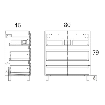 Mobile bagno 80x46 quercia a pavimento con lavabo in ceramica Atene