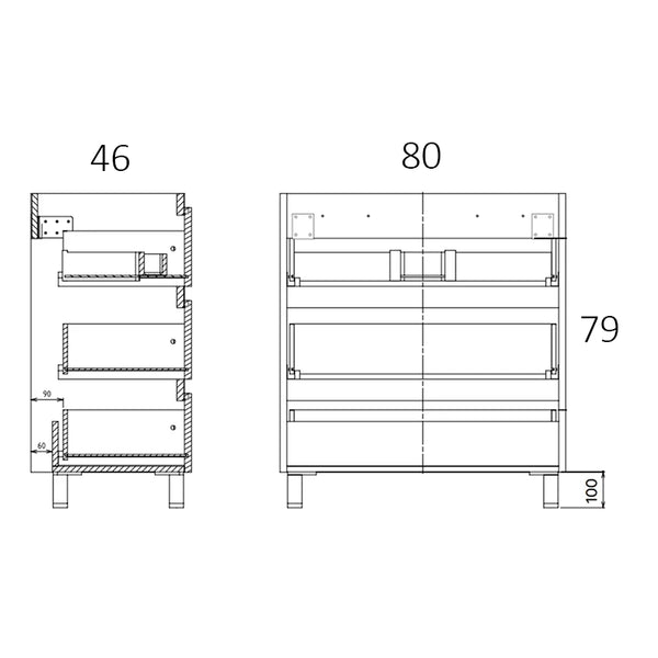 Mobile bagno 80x46 quercia a pavimento con lavabo in ceramica Atene