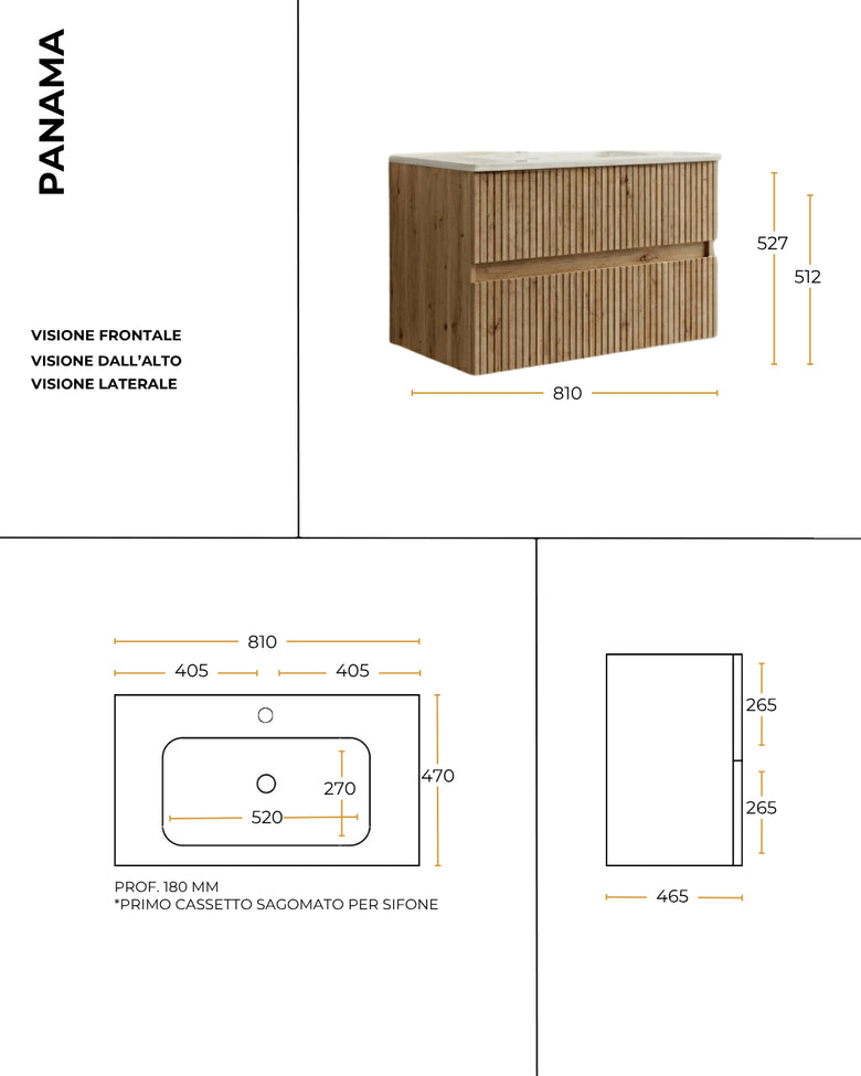 Mobile bagno 80x46 Panama cannettato rovere scuro con lavabo e specchio – vista 5