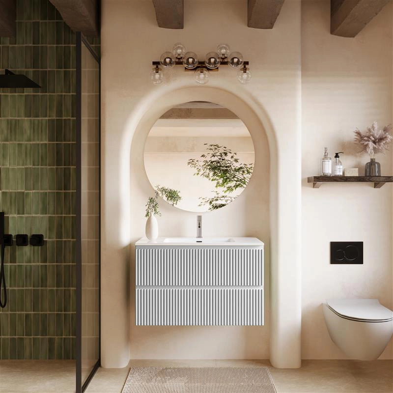 Mobile bagno 100x46 bianco lucido cannettato lavabo, vista dall'alto del piano con lavabo - Exagonshop