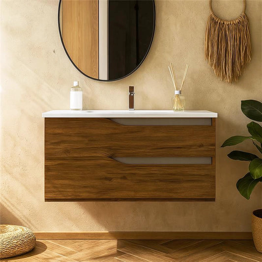Mobile bagno 80x46 noce tortora opaco Gaia con lavabo in ceramica
