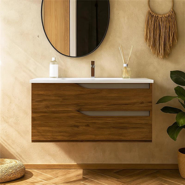 Mobile bagno 80x46 noce tortora opaco Gaia con lavabo in ceramica
