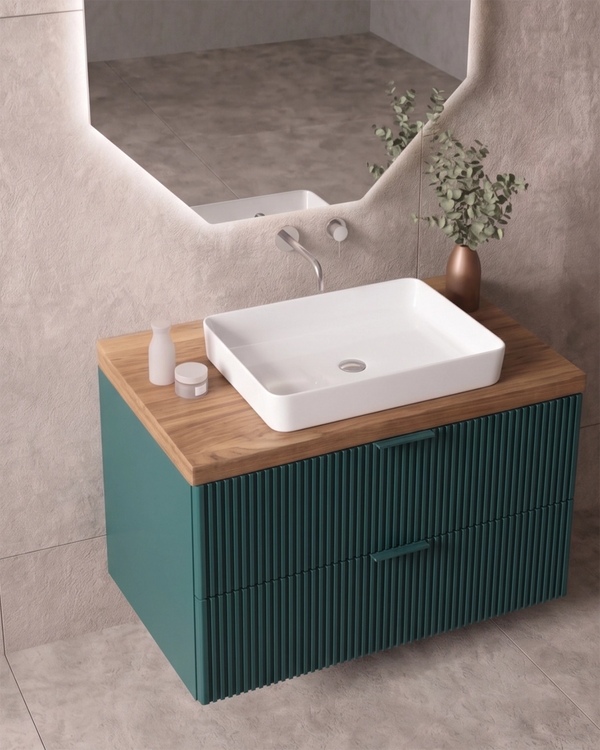 Mobile bagno 80x46 petrolio Teramo con lavabo da appoggio in ceramica