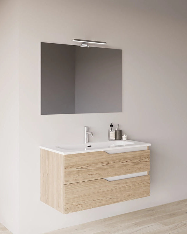 Mobile bagno 80x46 quercia effetto legno con lavabo Gaia, vista laterale della struttura sospesa - Exagonshop