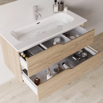 Mobile bagno 80x46 quercia effetto legno con lavabo Gaia