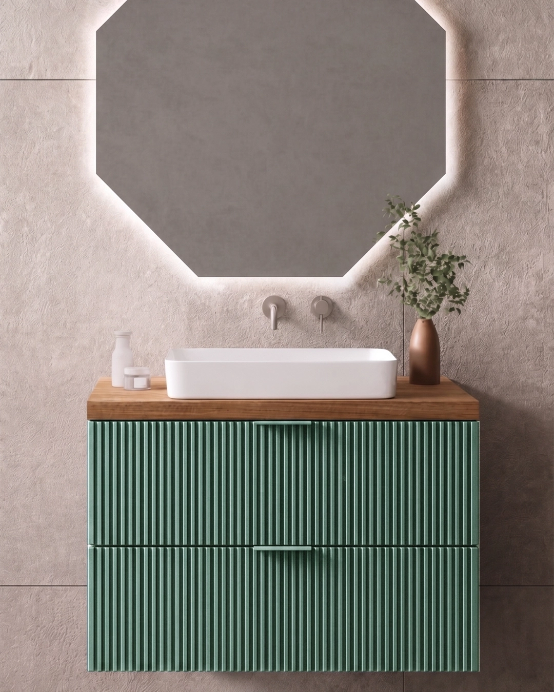 Mobile bagno 80x46 salvia Teramo con lavabo da appoggio in ceramica