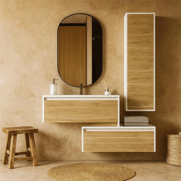 Mobile bagno 80x47 Siena Quercia bianco lucido con colonna push&pull e lavabo