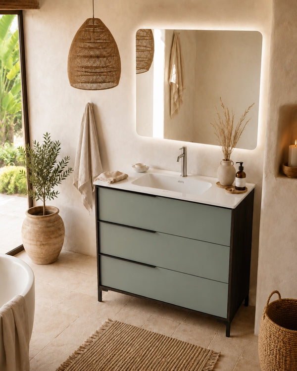 Mobile bagno 80x47 a terra caffe salvia opaco lavabo ceramica lucida
