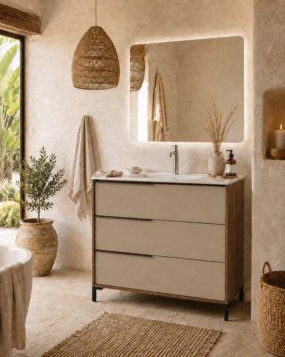 Mobile bagno 80x47 a terra noce tortora opaco lavabo ceramica lucida