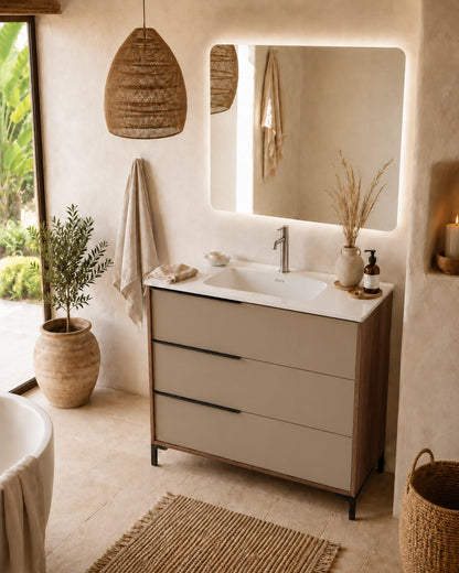 Mobile bagno 80x47 a terra noce tortora opaco lavabo ceramica lucida
