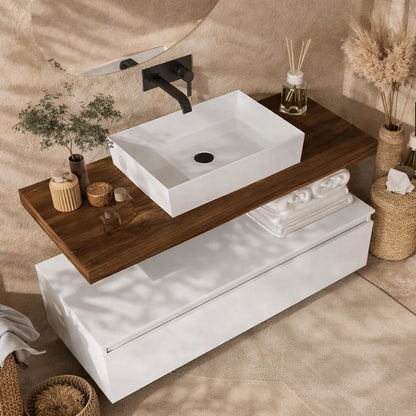 Mobile bagno 80x50 tabacco bianco lucido Oasy con top e lavabo appoggio