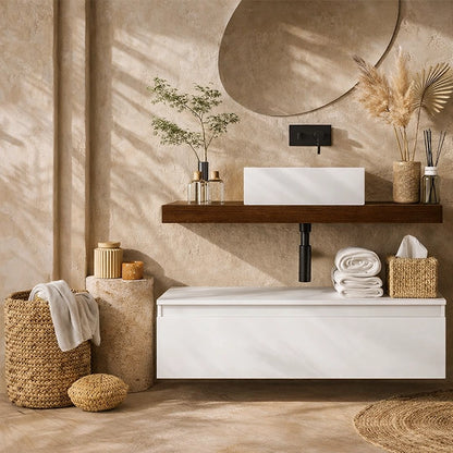 Mobile bagno 80x50 tabacco bianco lucido Oasy con top e lavabo appoggio