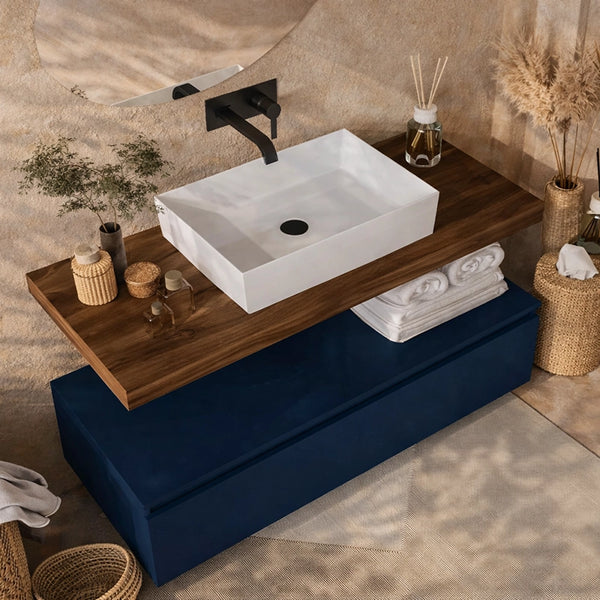 Mobile bagno 80x50 tabacco blu opaco Oasy con top e lavabo da appoggio