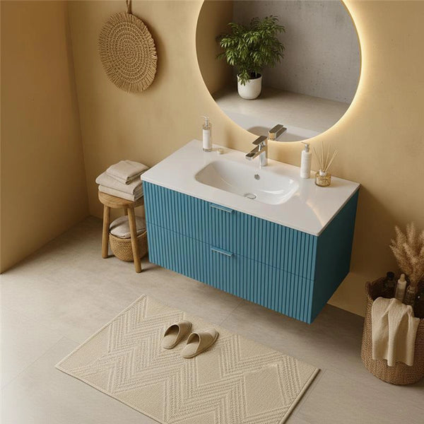 Mobile bagno 82x47 azzurro opaco cannettato Teramo con lavabo in ceramica