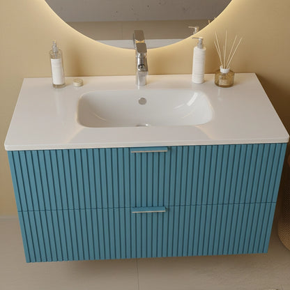 Mobile bagno 82x47 azzurro opaco cannettato Teramo con lavabo in ceramica
