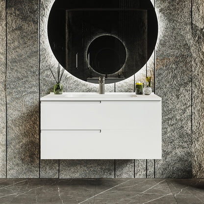 Mobile bagno 90x46 Bianco opaco Sorrento con maniglia sinistra e lavabo in ceramica
