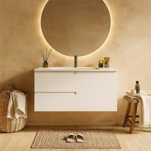Mobile bagno 90x46 Bianco opaco Sorrento con maniglia sinistra e lavabo in ceramica