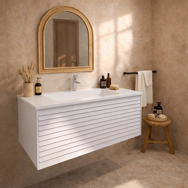 Mobile bagno 90x48 Madrid cannettato un cassetto bianco con lavabo