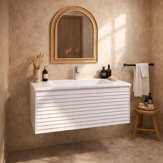 Mobile bagno 90x48 bianco un cassetto lavabo resina opaco Madrid