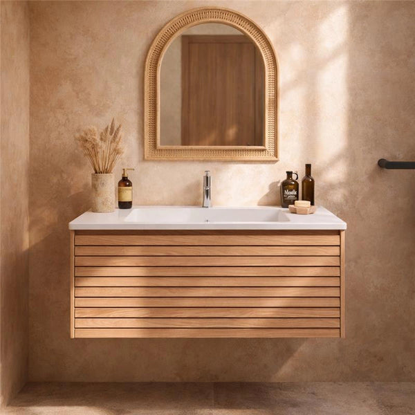 Mobile bagno 90x48 Madrid cannettato un cassetto quercia con lavabo