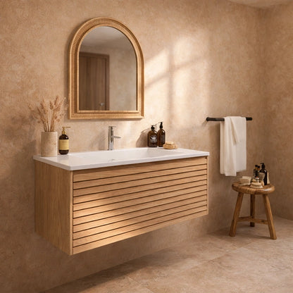 Mobile bagno 90x48 Madrid cannettato un cassetto quercia con lavabo