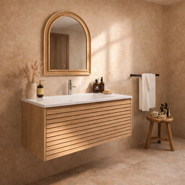 Mobile bagno 90x48 Madrid cannettato un cassetto quercia con lavabo