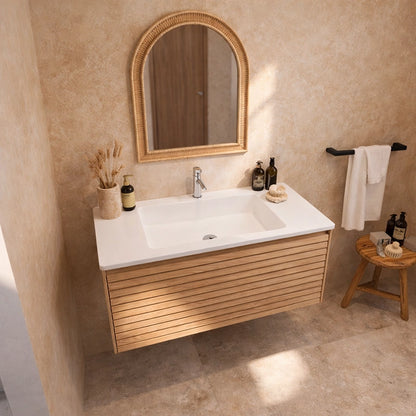 Mobile bagno 90x48 Madrid cannettato un cassetto quercia con lavabo