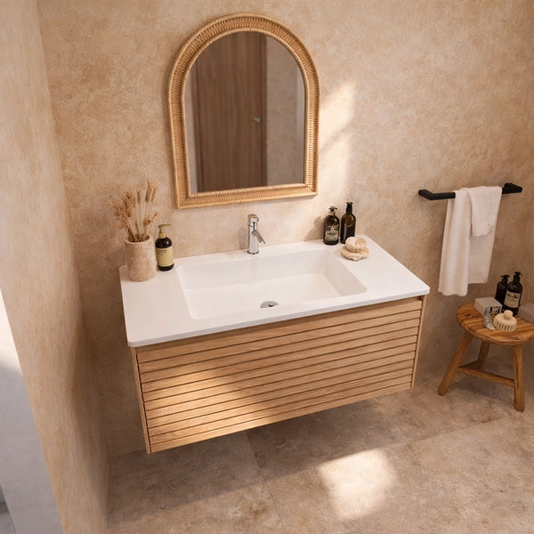 Mobile bagno 90x48 quercia un cassetto con lavabo resina opaco Madrid