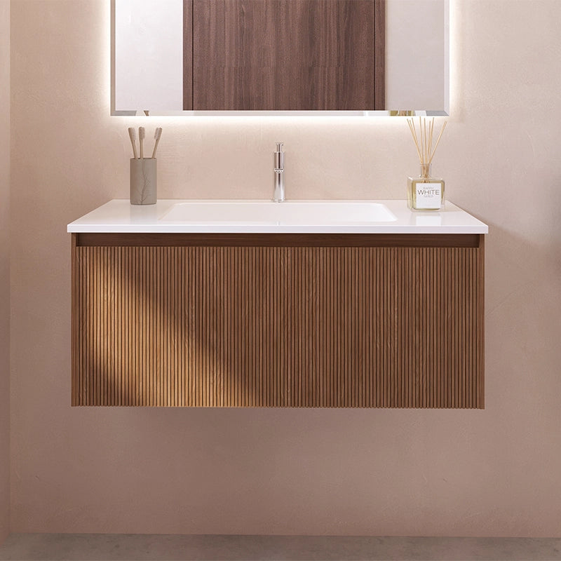 Mobile bagno 90x48 Madrid cannettato un cassetto quercia con lavabo