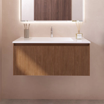 Mobile bagno 90x48 Madrid cannettato un cassetto quercia con lavabo