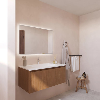 Mobile bagno 90x48 Madrid cannettato un cassetto quercia con lavabo