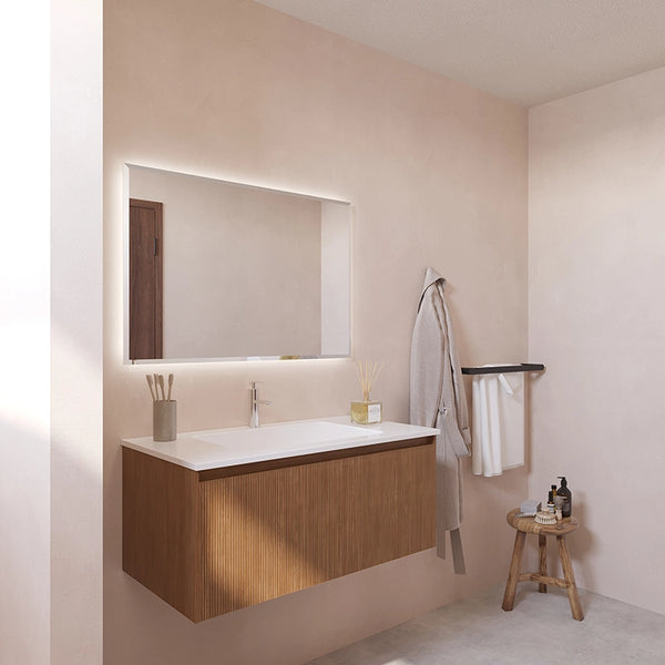 Mobile bagno 90x48 Madrid cannettato un cassetto quercia con lavabo