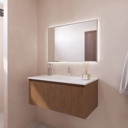Mobile bagno 90x48 Madrid cannettato un cassetto quercia con lavabo