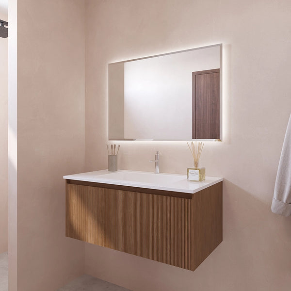 Mobile bagno 90x48 Madrid cannettato un cassetto quercia con lavabo