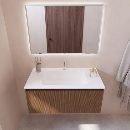Mobile bagno 90x48 Madrid cannettato un cassetto quercia con lavabo
