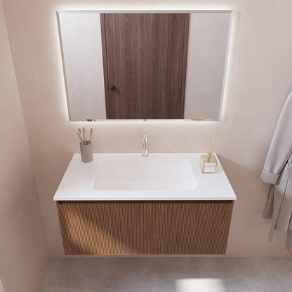 Mobile bagno 90x48 Madrid cannettato un cassetto quercia lavabo resina opaco