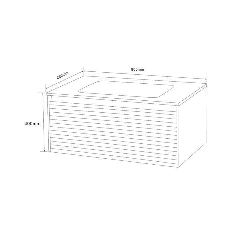 Mobile bagno 90x48 quercia un cassetto con lavabo resina, vista laterale della struttura sospesa - Exagonshop