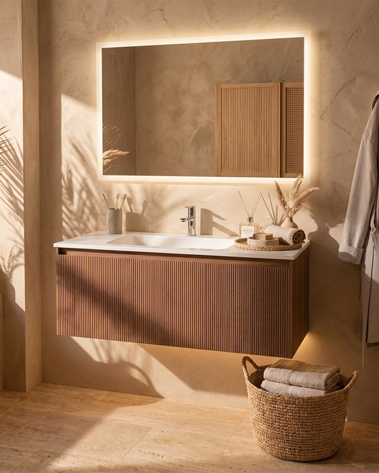 Mobile bagno 90x48 Madrid cannettato un cassetto quercia lavabo resina opaco