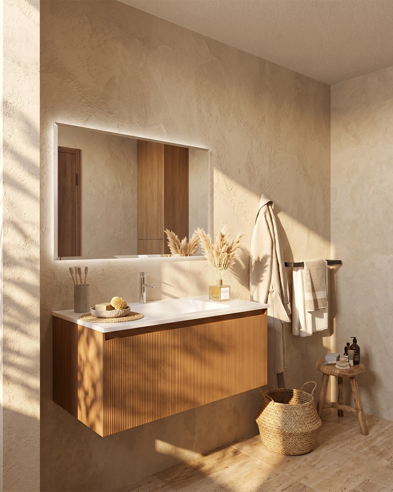 Mobile bagno 90x48 Madrid cannettato un cassetto quercia dettaglio Exagonshop