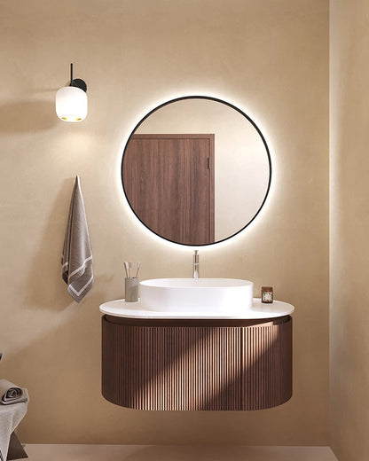 Mobile bagno 90x50 Siviglia cannettato quercia scuro lavabo, vista laterale della struttura sospesa - Exagonshop