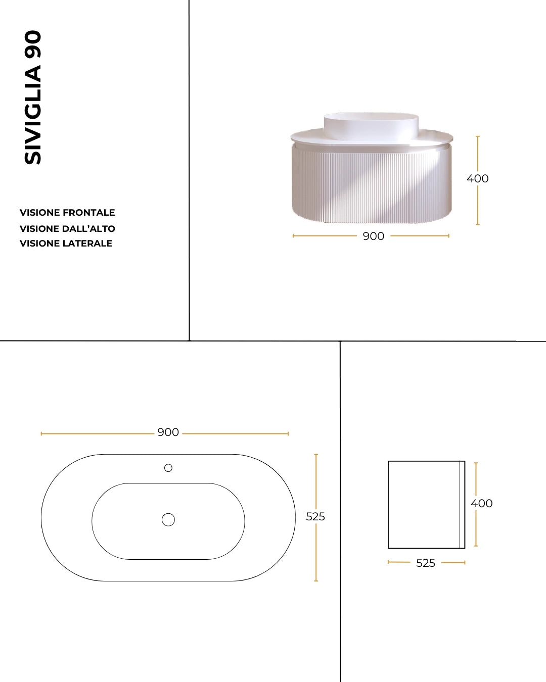 Mobile bagno 90x50 Siviglia cannettato quercia scuro lavabo da appoggio lucido